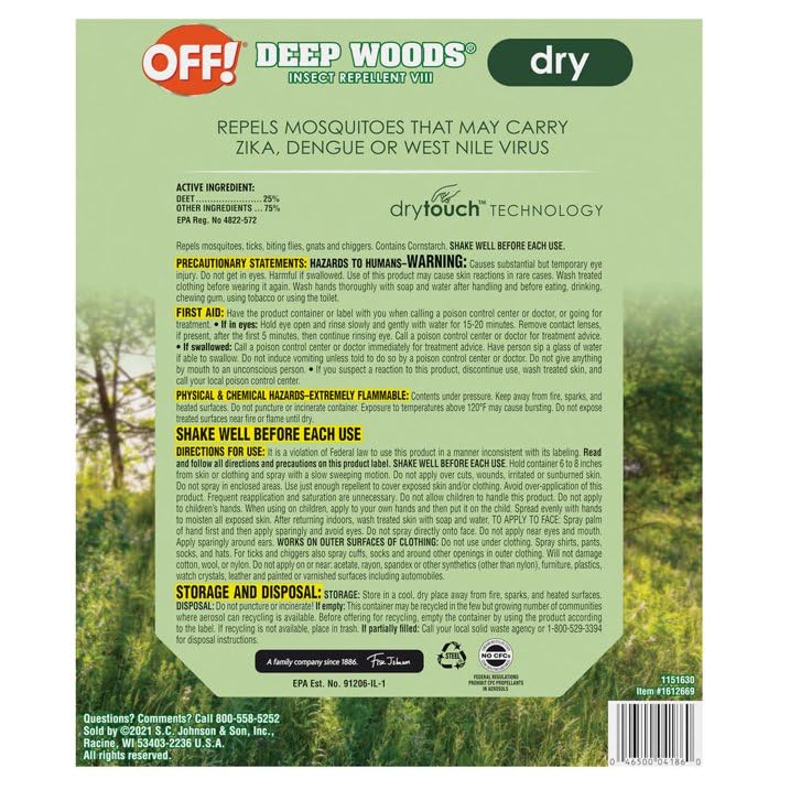 OFF! Deep Woods Insect Repellent Aerosol, Dry, Non-Greasy Formula, Bug Spray - 2.5 oz (Pack of 12)