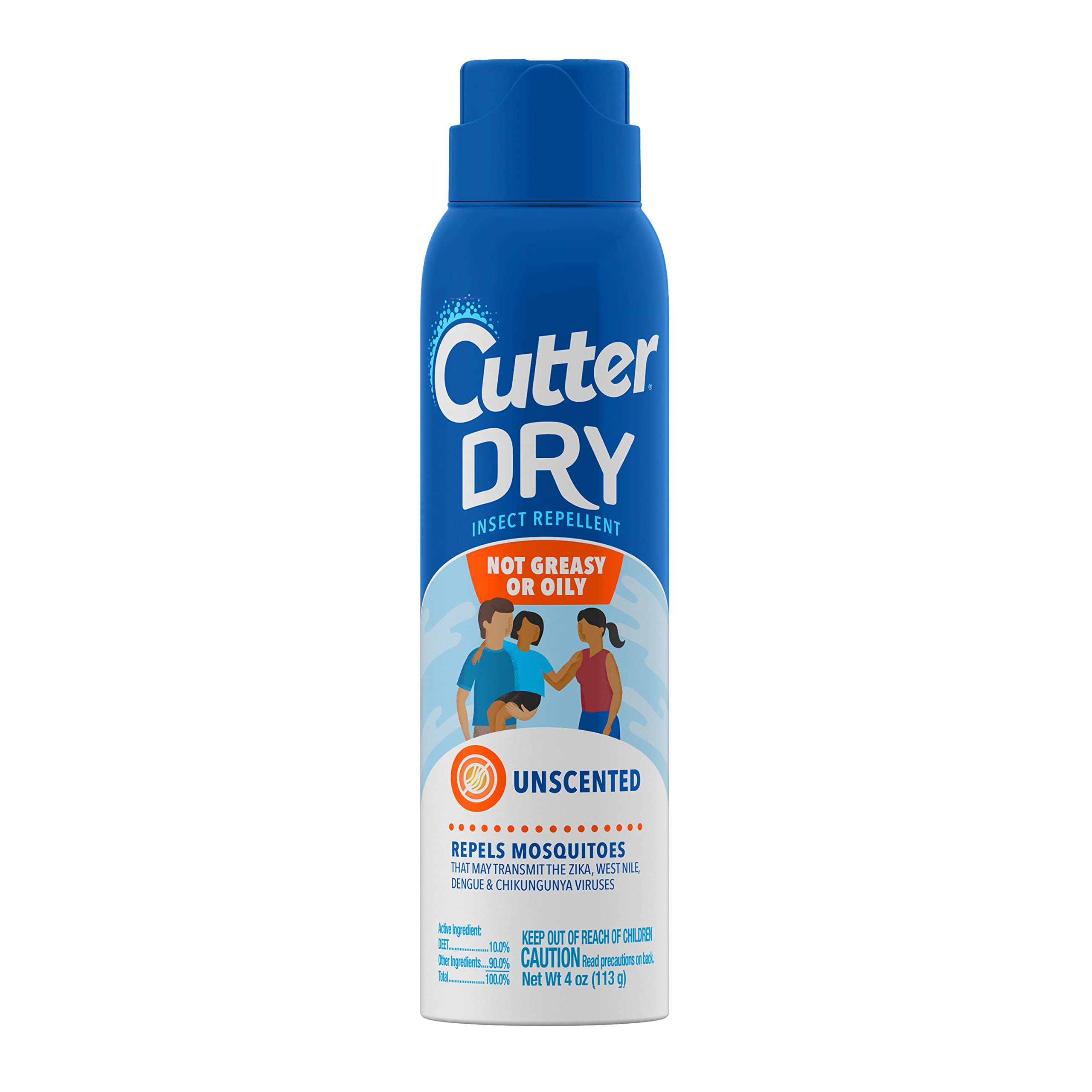 Cutter Dry Insect Repellent Aerosol - 10% DEET, Unscented, Non-Greasy - 4 oz (Pack of 1)