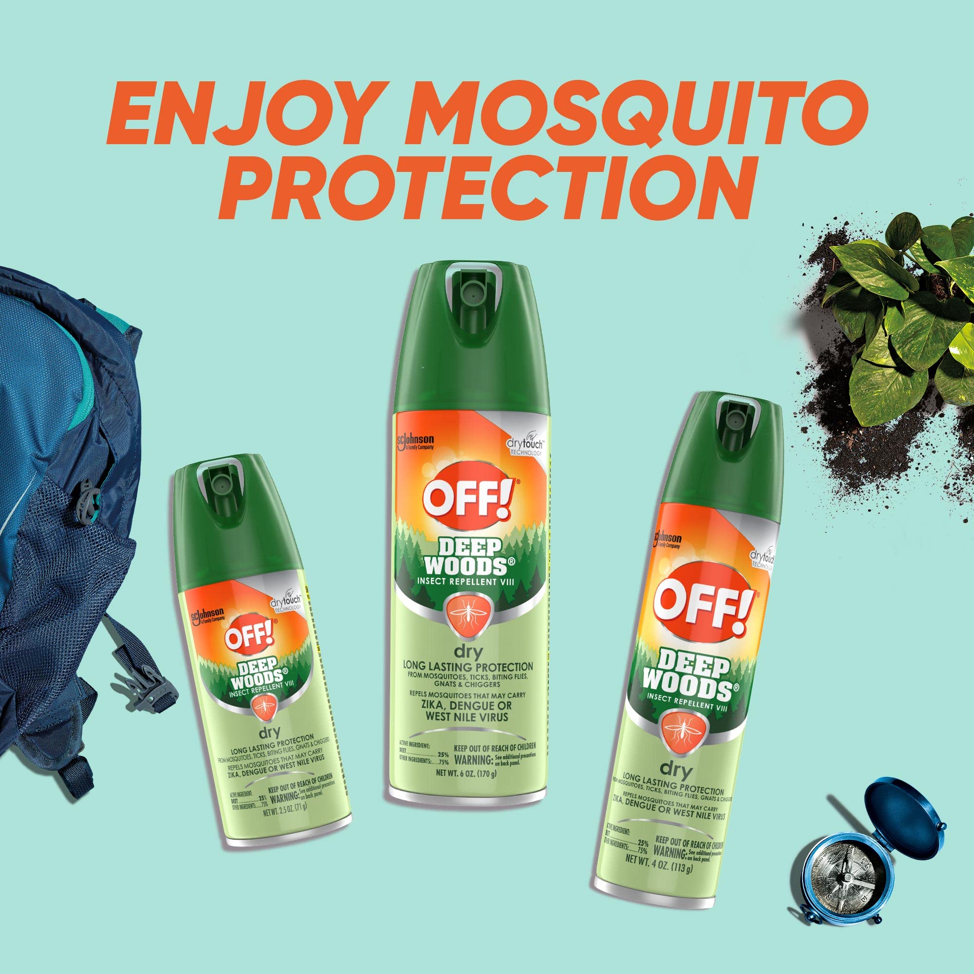 OFF! Deep Woods Dry Aerosol Insect Repellent - 25% DEET, 2.5 oz, Long Lasting, Non-Greasy
