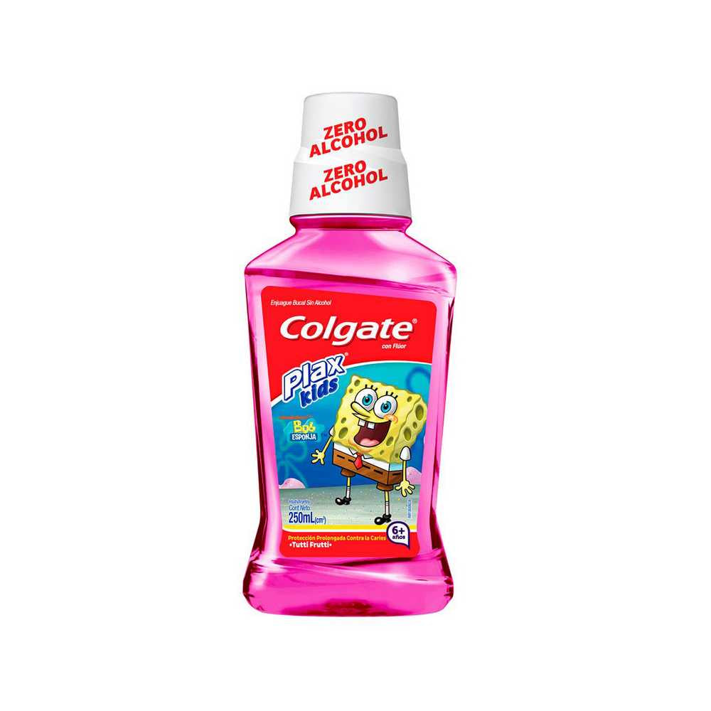 Colgate Plax Kids Spongebob Mouthwash (250ml/8.45fl Oz) - Alcohol-Free, Tutti-Frutti Flavor, Long-Lasting Protection Against Decay