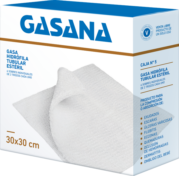 Gasana Gauze N5 Box 10X10 Cm - 6 Individual Envelopes of 2 Pieces - 100% Cotton Non-Woven Material for Medical Applications