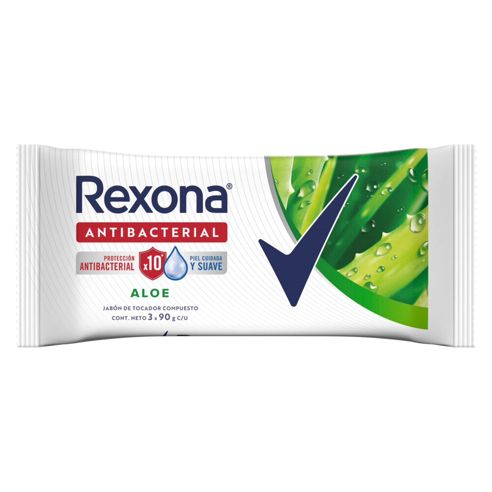 Rexona Antibacterial Aloe Bar Soap (270Gr/9.12Oz) - pH Balanced, Soap-Free, Vitamin E & Fragrance-Free